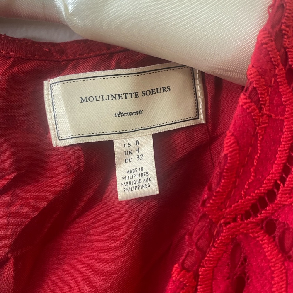 Anthropologie Moulinette Soeurs Jaeda Red Lace Sleeveless Wide Leg Jumpsuit 0 - Picture 2 of 6